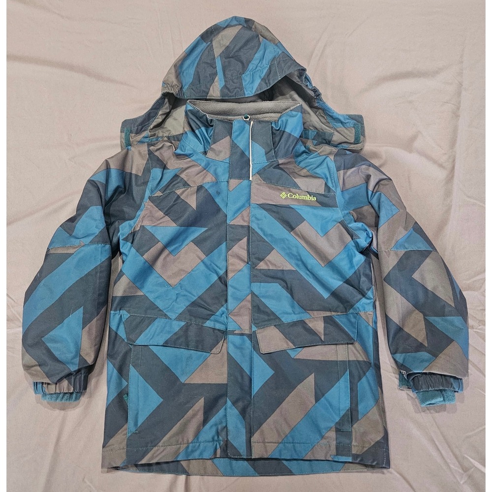 Columbia Interchange Jacket Women S Blue Grey Geo Camo Omni-Heat Good 3-in-1 Ski